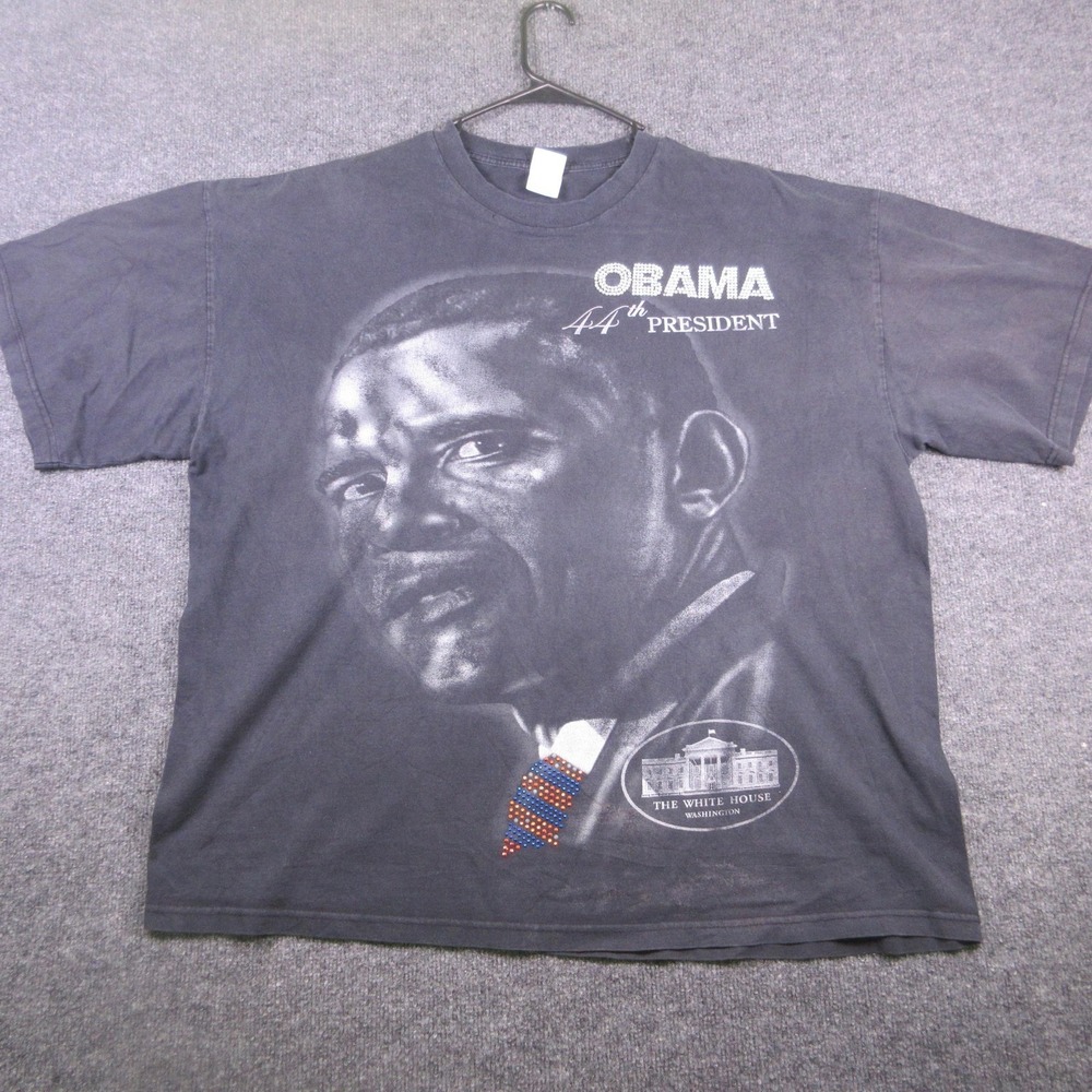 Y2K Obama Shirt Mens 3XL Black 44th President White House Rhinestone Graphic Tee